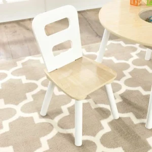 KidKraft Table Ronde Et 2 Chaises Bois Naturel Et Blanc 12