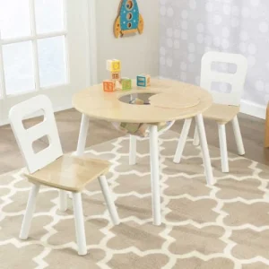 KidKraft Table Ronde Et 2 Chaises Bois Naturel Et Blanc 18